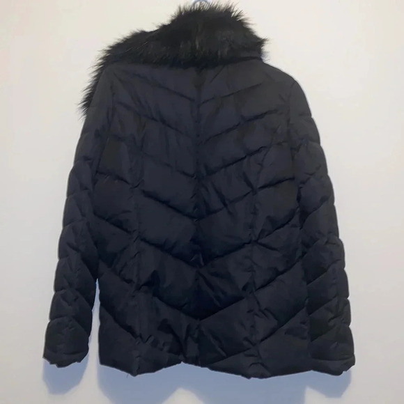 Rachel Roy black puffer faux fur water repellent jacket Sz L - Picture 10 of 10